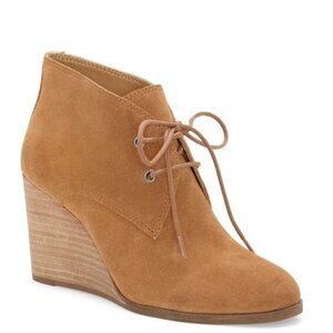 NEW Lucky Brand Shijo Bootie Wedges Lace Up Suede